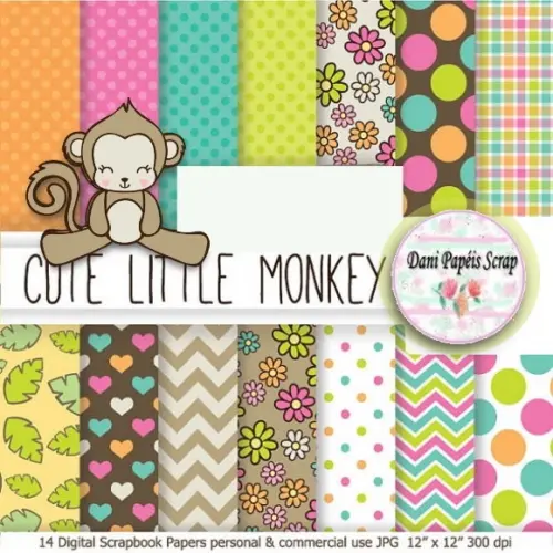 Kit Papel Digital Cute Little Monkey