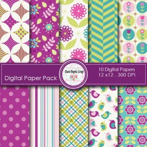 Kit Papel Digital Flores e Listras