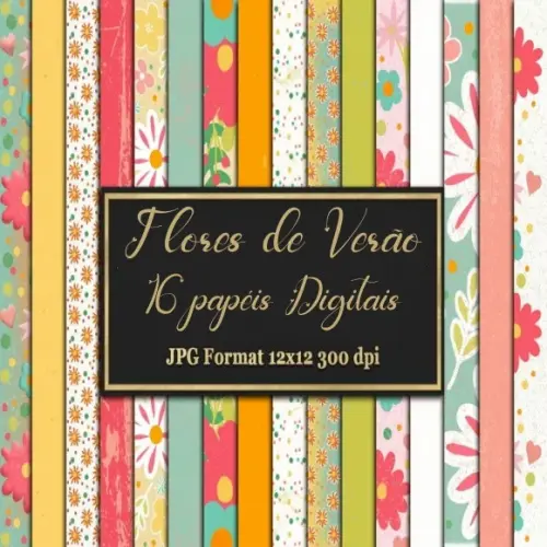 Kit Papel Digital Flores de Verão 16 Papéis