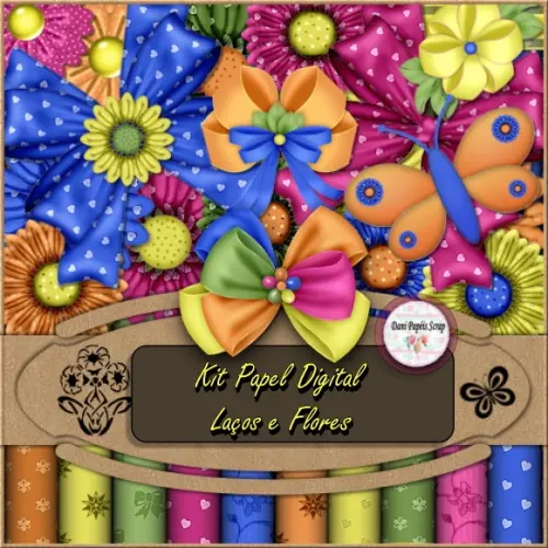 Kit Papel Digital Laços e Flores