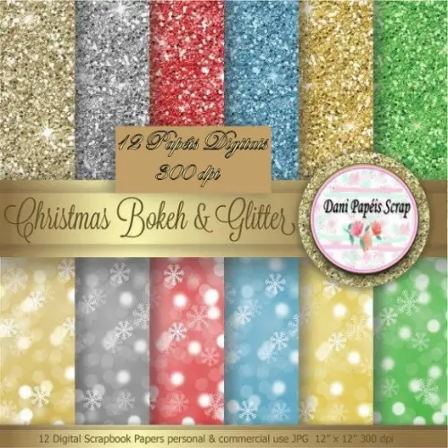 Kit Papel Digital Natal Glitter