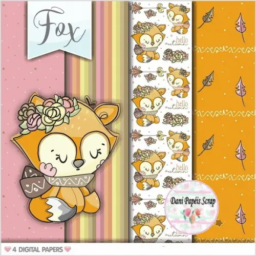 Kit Papel Digital Raposinha Outono