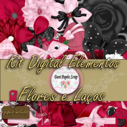 Kit Papel Digital Rosas e Laços