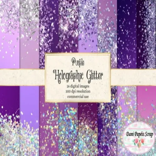 kit Papel Digital Purple-Holographic-Glitter-Backgrounds