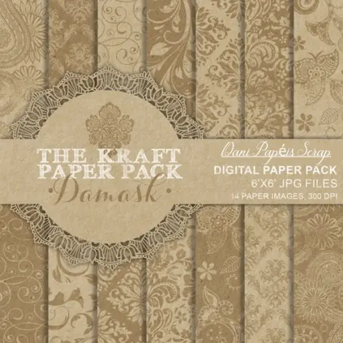 KIT PAPEL DIGITAL SCRAP DAMASCO KRAFT FROU