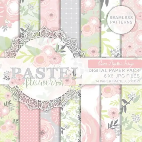 KIT PAPEL DIGITAL SCRAP FLORES PASTEL FROU