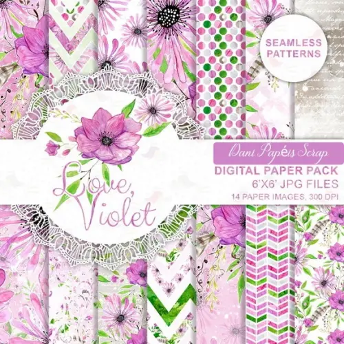 KIT PAPEL DIGITAL SCRAP LOVE VIOLET FROU