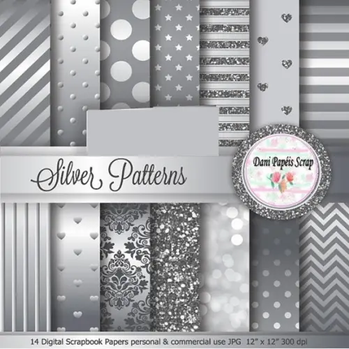 Kit Papel Digital Silver Patterns