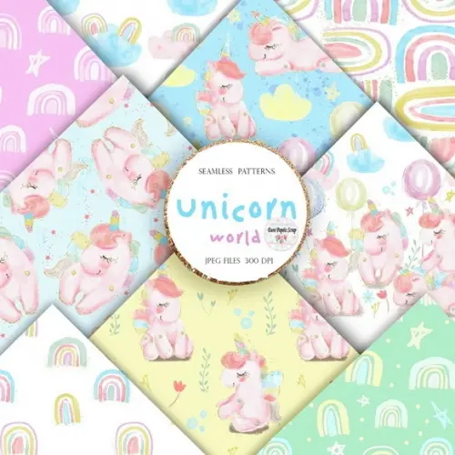 Kit Papel digital unicorn world