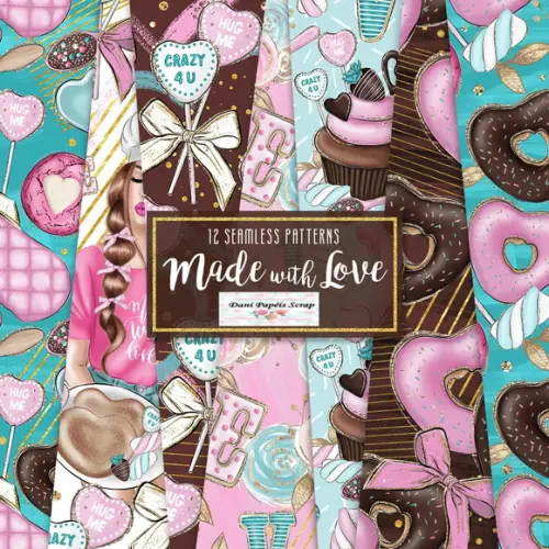 KIT PAPEL E CLIPARTS DIGITAL FEITO COM AMOR