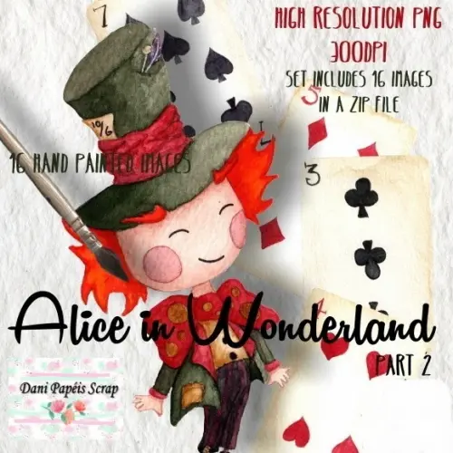 Kit Scrapbook Digital Aquarela Chapeleiro Alice