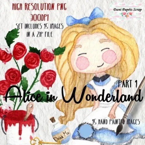 Kit Scrapbook Digital aquarela Alice no País das Maravilhas