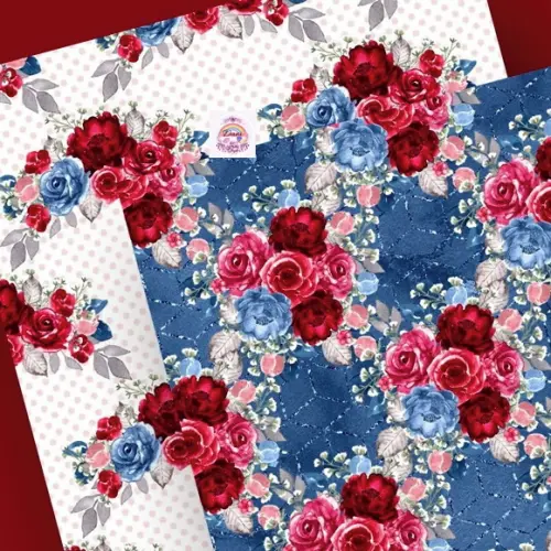 Papel Digital Floral Scrap Luxo 12 Papéis