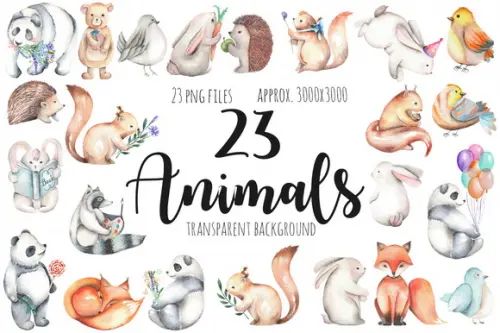 Papel Digital Scrap 23 Animais da Floresta Aquarela
