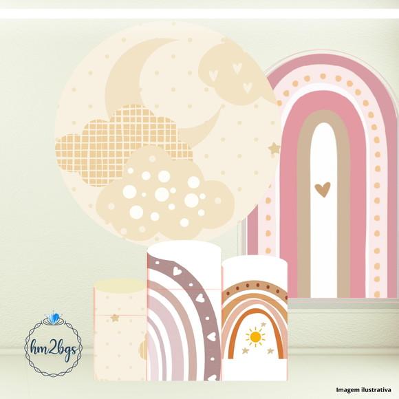 Kit Cilindros e Painel - Arte Digital Arco Íris Boho