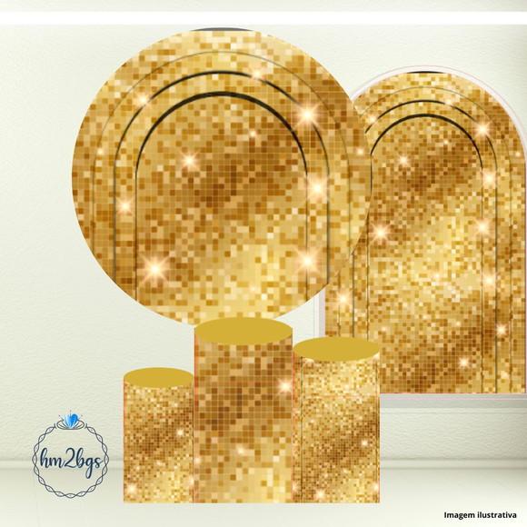 Kit Cilindros e Painel - Arte Digital Ripado Dourado 3d
