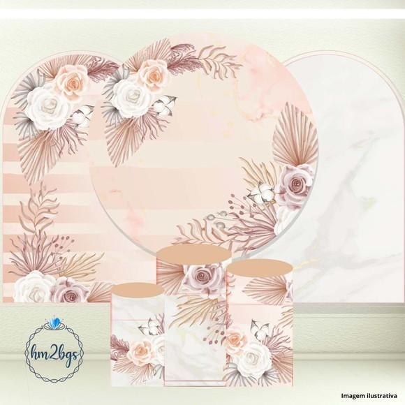 Kit Cilindros e Painel - Arte Digital Flor Bege