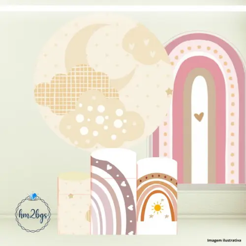 Kit Cilindros e Painel - Arte Digital Arco Íris Boho