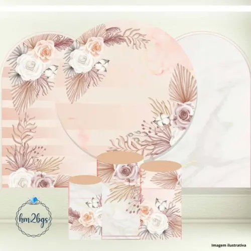 Kit Cilindros e Painel - Arte Digital Flor Bege
