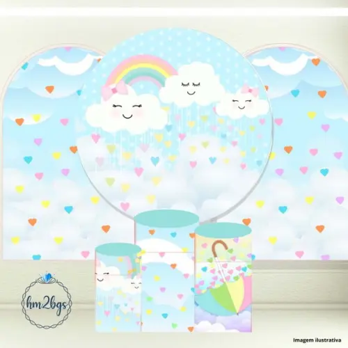 Kit Cilindros e Painel - Arte Digital Chuva de Amor