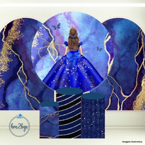 Kit Cilindros e Painel - Arte Digital Mármore e Vestido Azul