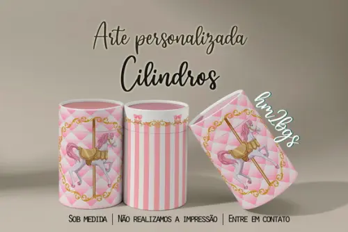 Arte Digital para Capa de Cilindros - Carrossel Rosa