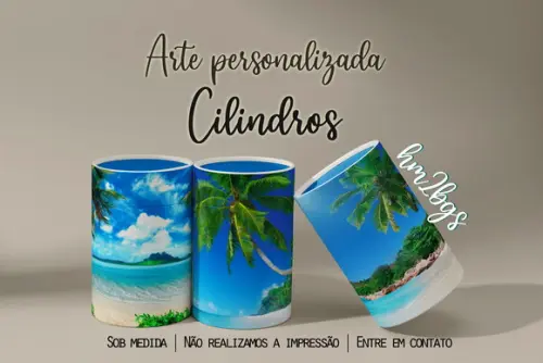Arte Digital para Capa de Cilindros - Praia Litoral Mar