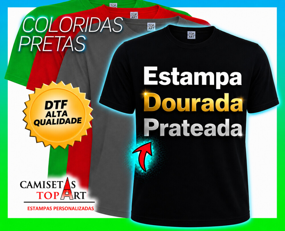 Camiseta Personalizada Estampa Dourada Prateada