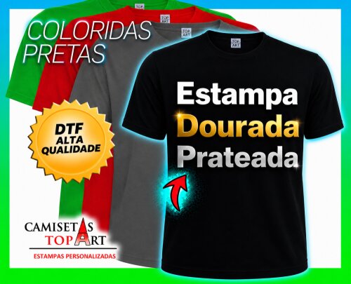 Camiseta Personalizada Estampa Dourada Prateada