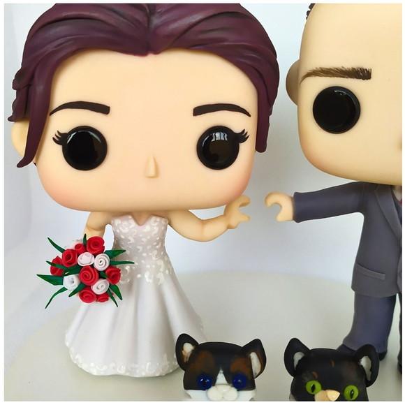 Topo de Bolo Noivinhos em Biscuit + 2 Gatos- Funko Pop