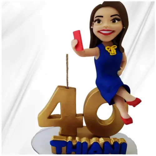 Topo de Bolo 40 Anos Feminino em Biscuit