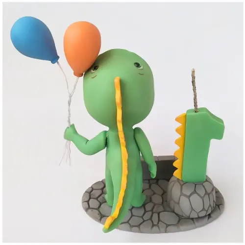 Topo de Bolo Dinossauro em Biscuit