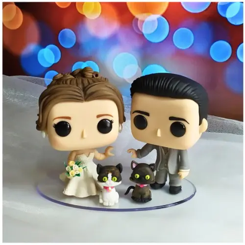Topo de Bolo Noivinhos em Biscuit + 2 Gatos- Funko Pop