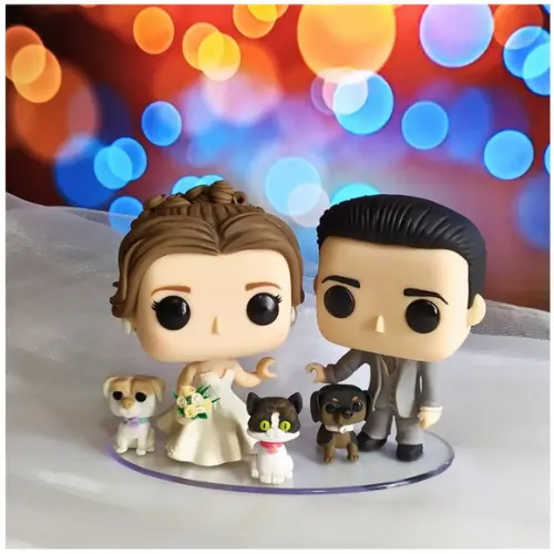 Topo de Bolo Noivinhos em Biscuit + 3 Cachorros- Funko Pop