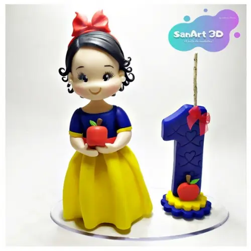 Topo de Vela Branca de Neve em Biscuit