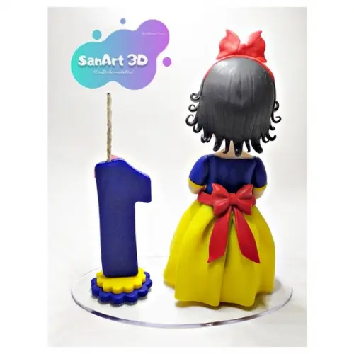 Topo de Vela Branca de Neve em Biscuit
