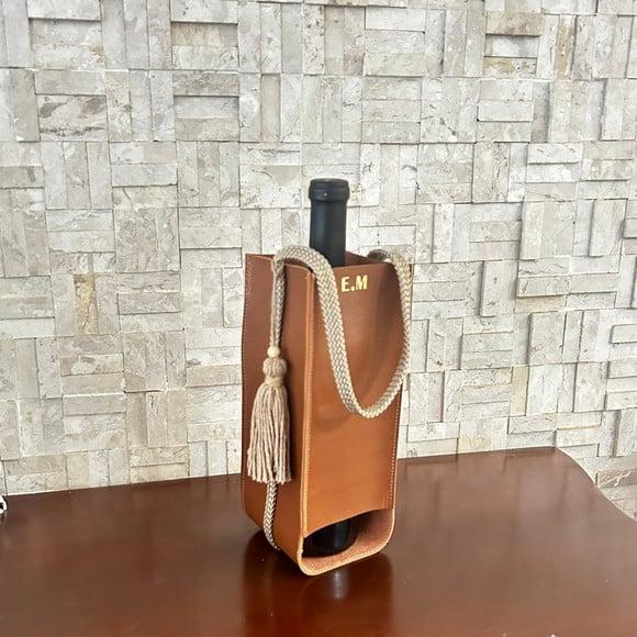 Porta Vinho em Couro