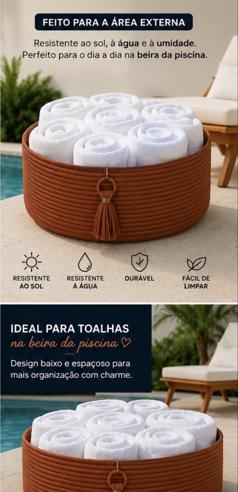 Cesto para Toalhas em Corda Nautica