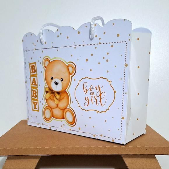 50 Sacolinha Personalizada Chá Revelação Ursinho Neutro