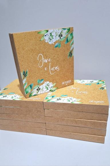 Caixa Lembrança Convite Padrinhos mdf 15x15x5cm - Kit 4 Unid
