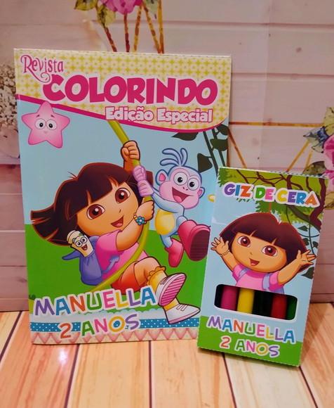 Revistinha Colorir Dora Aventureira + Giz Cera Persona 20x15