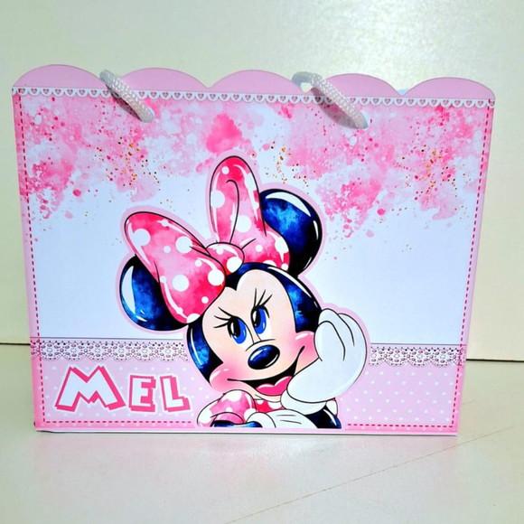 Sacolinha Personalizada Minnie Rosa Festa 19x15x7