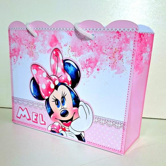 Sacolinha Personalizada Minnie Rosa Festa 19x15x7