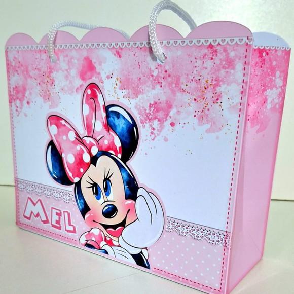Sacolinha Personalizada Minnie Rosa Festa 19x15x7