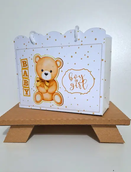 20 Sacolinha Personalizada Chá Revelação Ursinho Neutro