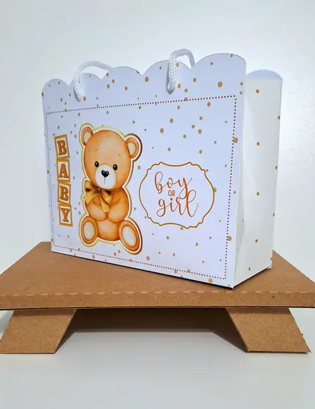 20 Sacolinha Personalizada Chá Revelação Ursinho Neutro