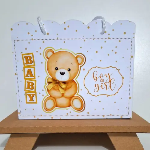 25 Sacolinha Personalizada Chá Revelação Ursinho Neutro