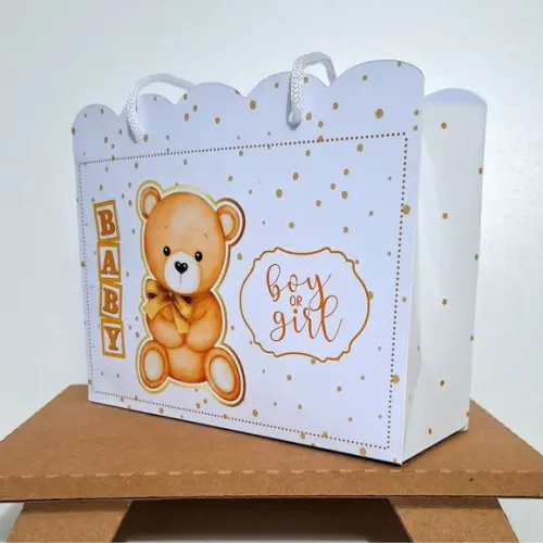 40 Sacolinha Personalizada Chá Revelação Ursinho Neutro