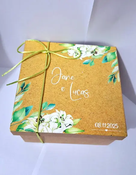 Caixa Lembrança Convite Padrinhos mdf 15x15x5cm - Kit 4 Unid