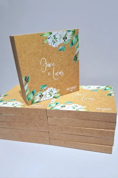 Caixa Lembrança Convite Padrinhos mdf 15x15x5cm - Kit 4 Unid